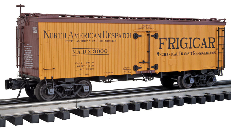36' Wood Reefer - 3-Rail - Ready to Run - Master(R) -- Frigicar (yellow, Boxcar Red, black)