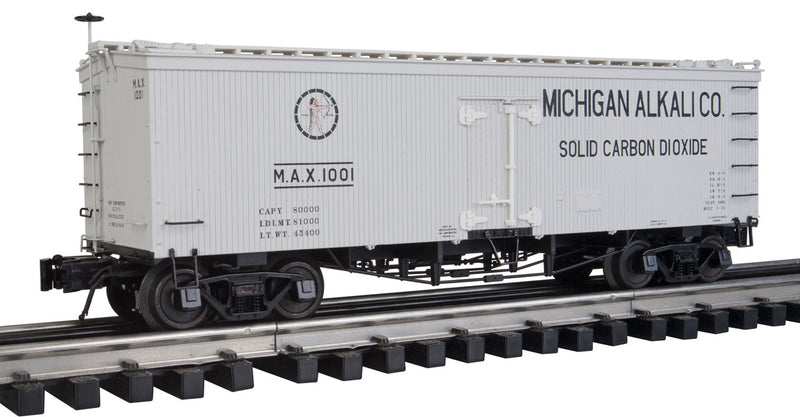 36' Wood Reefer - 3-Rail - Ready to Run - Master(R) -- Michigan Alkali Company (white, black)
