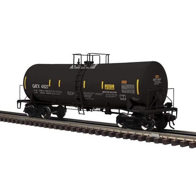 17,600-Gallon Corn Syrup Tank Car - 3-Rail - Ready to Run - Master(R) -- GATX Leasing (black, yellow conspicuity marks)