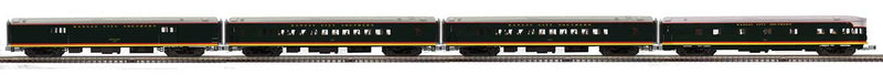 70' Baggage, 2 Coaches, Observation Set - 3-Rail - Premier -- Kansas City Southern #20, 273, 277, 40 (black, red, yellow, silver)