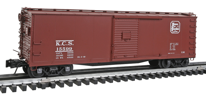 Rebuilt USRA 40' Steel Boxcar - 3-Rail - Ready to Run -- Kansas City Southern (Boxcar Red)