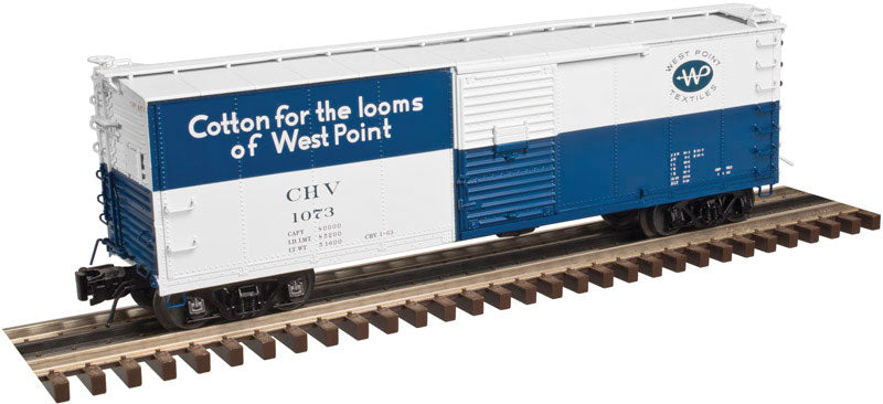 USRA Steel Rebuilt Boxcar - 3-Rail Ready to Run - Master(R) -- Chattahoochee Valley (blue, white, West Point Textiles Logo)