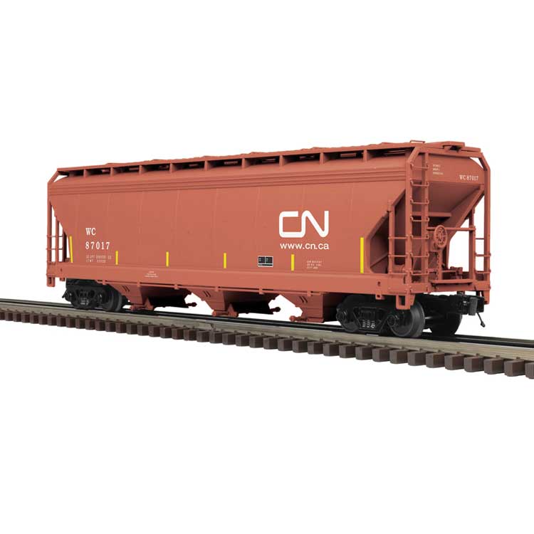 ACF(R) 3-Bay Centerflow Covered Hopper - 3-Rail - Premier -- Canadian National WC (Boxcar Red, white, Website Noodle Logo)