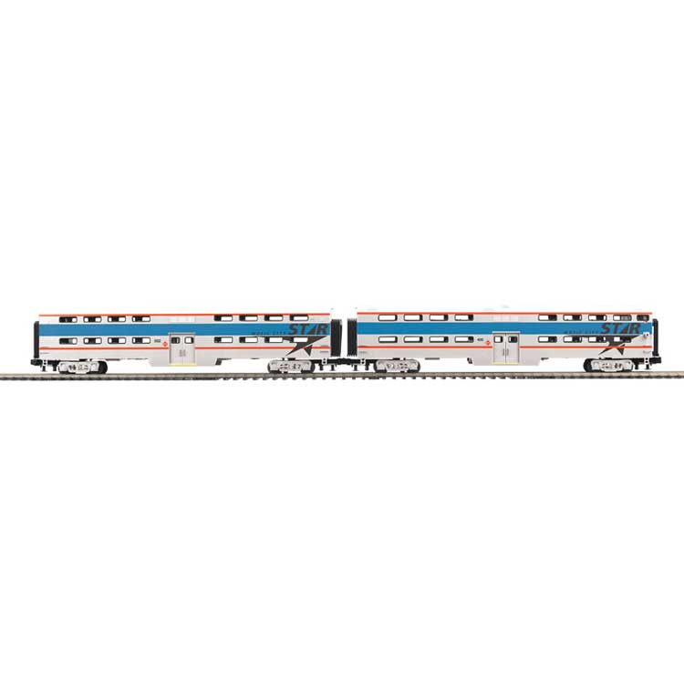 70' Smooth-Side Bi-Level Gallery Cab Car/Coach Set3-Rail -  Ready to Run -- Nashville Music City Star #502, 400 (silver, blue, red)