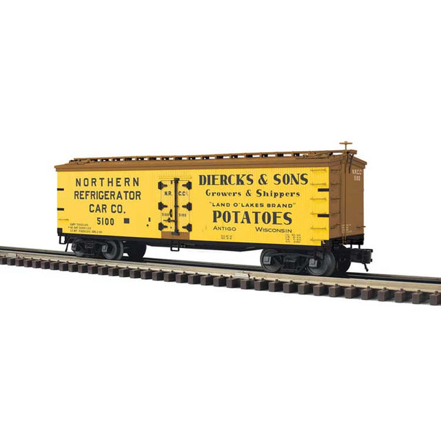 40' Wood Reefer - 3-Rail - Ready to Run - Master(R) -- Diercks & Sons Potatoes NRCC (yellow, Boxcar Red, black)
