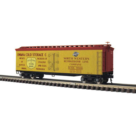 40' Wood Reefer - 3-Rail - Ready to Run - Master(R) -- Omaha Cold Storage OCSX (North Western Reefer Line, yellow, Boxcar Red)