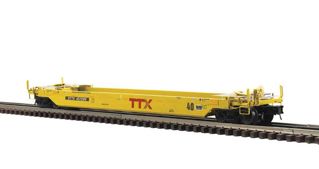 40' Rebuilt Well Car - 3-Rail - Ready to Run - Premier -- TTX (yellow, black, Red Logo)