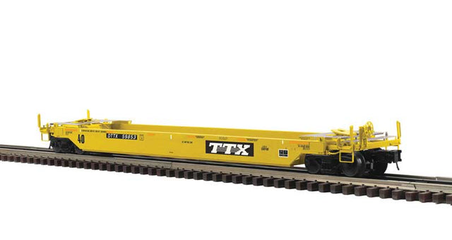 40' Rebuilt Well Car - 3-Rail - Ready to Run - Premier -- TTX (yellow, black, Early Logo)