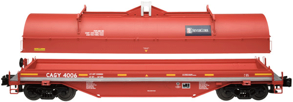 42' Coil Steel Car - 3-Rail - Ready to Run - Master(R) -- Columbus & Greenville - SeverCorr (red, yellow Conspicuity Marks)