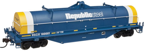 42' Coil Steel Car w/Fishbelly Side Sill - 3-Rail Ready to Run - Master(R) -- Republic Steel (blue, yellow, white)