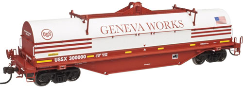42' Coil Steel Car w/Fishbelly Side Sill - 3-Rail Ready to Run - Master(R) -- US Steel Geneva Works (white, red)