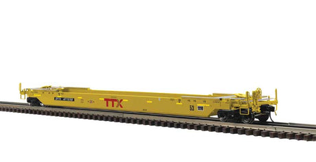 53' Rebuilt Well Car - 3-Rail - Ready to Run - Premier -- TTX DTTX (yellow, black, Red Logo)