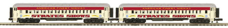 Madison Heavyweight Coach 2-Pack - 3-Rail - Ready to Run -- Strates Shows Red Train #2 Syracuse, 8 York (yellow, red)