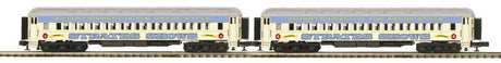 Madison Heavyweight Coach 2-Pack - 3-Rail - Ready to Run -- Strates Shows Blue Train #4 Dunkirk, 6 Clearfield (yellow, blue)