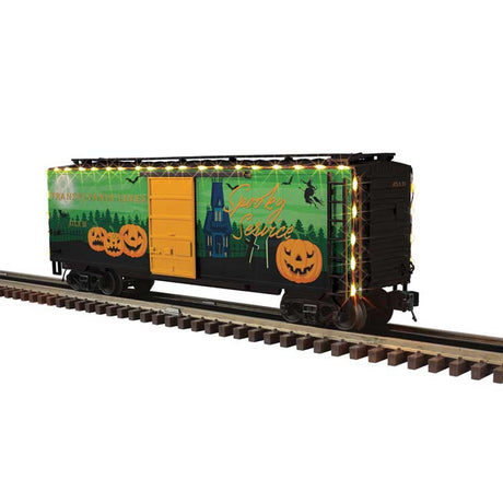 Pullman Standard PS-1 40' Boxcar w/Lights - 3-Rail - Ready to Run - Premier -- Halloween (green, black, orange)
