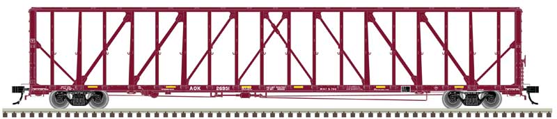 73' Centerbeam/Center Divider Flatcar w/Load - 3-Rail - Ready to Run - Premier -- Arkansas-Oklahoma RR AOK (Boxcar Red)