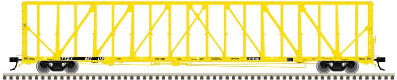 73' Centerbeam/Center Divider Flatcar w/Load - 3-Rail - Ready to Run - Premier -- TTX (yellow, black)
