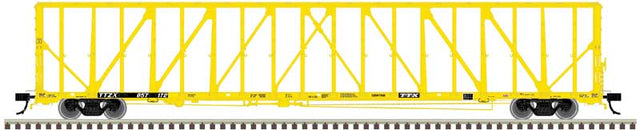 73' Centerbeam/Center Divider Flatcar w/Load - 3-Rail - Ready to Run - Premier -- TTX (yellow, black)