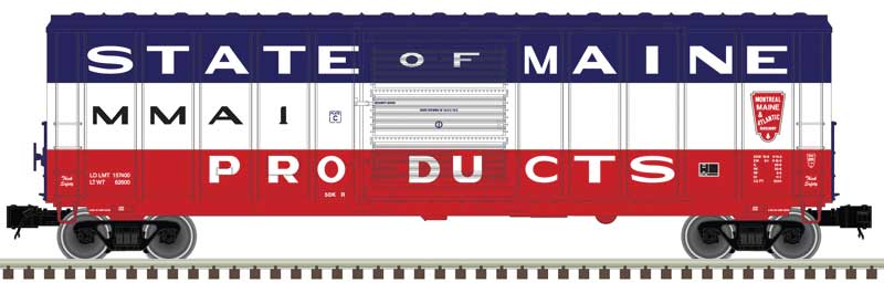 PS-5344 Single-Door Boxcar - 3-Rail - Ready to Run -- Montreal Maine & Atlantic #1 (State of Maine, blue, white, red)