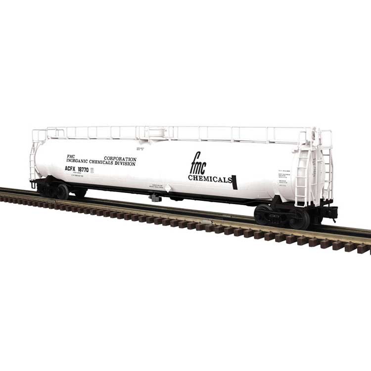 33,000-Gallon Tank Car - 3-Rail - Ready to Run - Premier -- FMC Chemicals ACFX (white, black)