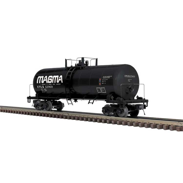 40' Modern Tank Car - 3-Rail - Ready to Run - Premier -- Magma UTLX (black, white)