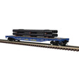 52'6" Flatcar w/Pipe Load - 3-Rail - Ready to Run - Trainman(R) -- Alaska Railroad (blue, yellow)
