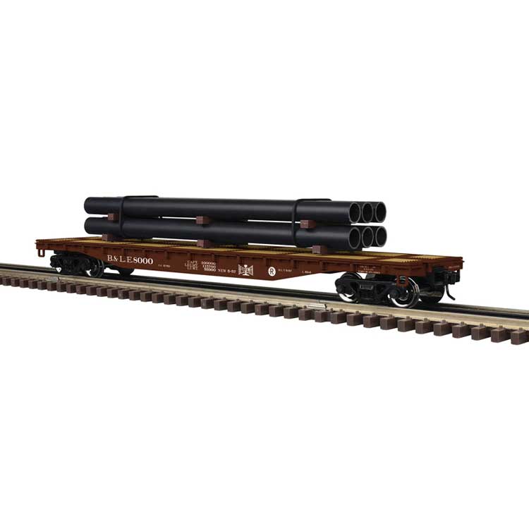 52'6" Flatcar w/Pipe Load - 3-Rail - Ready to Run - Trainman(R) -- Bessemer & Lake Erie (Boxcar Red)