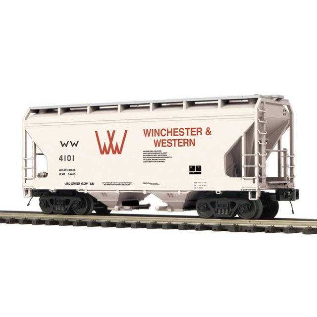 2-Bay Centerflow Covered Hopper - 3-Rail - Premier -- Winchester & Western (tan, maroon)