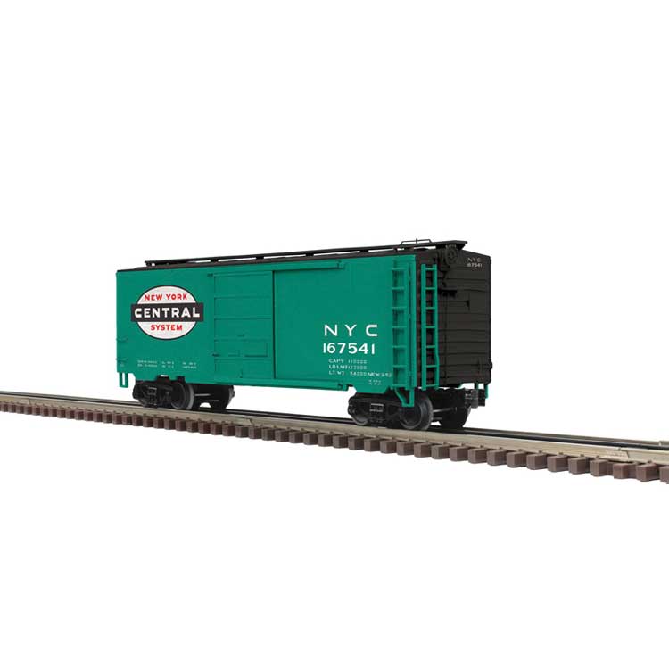 Pullman Standard PS-1 40' Boxcar w/6' Door - 3-Rail - Ready to Run - Premier -- New York Central (Jade Green, black, white, red, Large Cigar Band Logo)