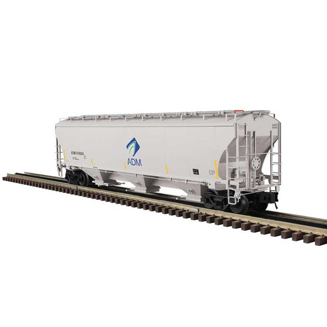 Trinity 5161 Cubic Foot Covered Hopper - 3-Rail - Ready to Run - Master -- Archer Daniels Midland ADMX (gray, blue, Leaf Logo)