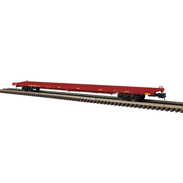 89' 4" Intermodal Flatcar - 3-Rail - Ready to Run - Master(R) -- BNSF Railway (Boxcar Red, yellow conspicuity marks)