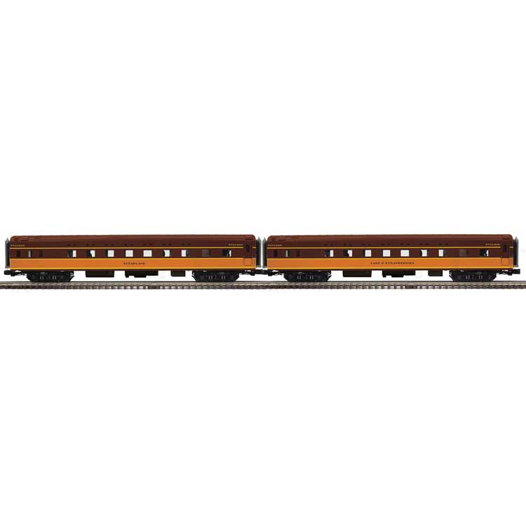 70' Streamlined Sleeper 2-Pack - 3-Rail - Ready to Run -- Illinois Central Land O Strawberries, Sugarland (brown, orange)