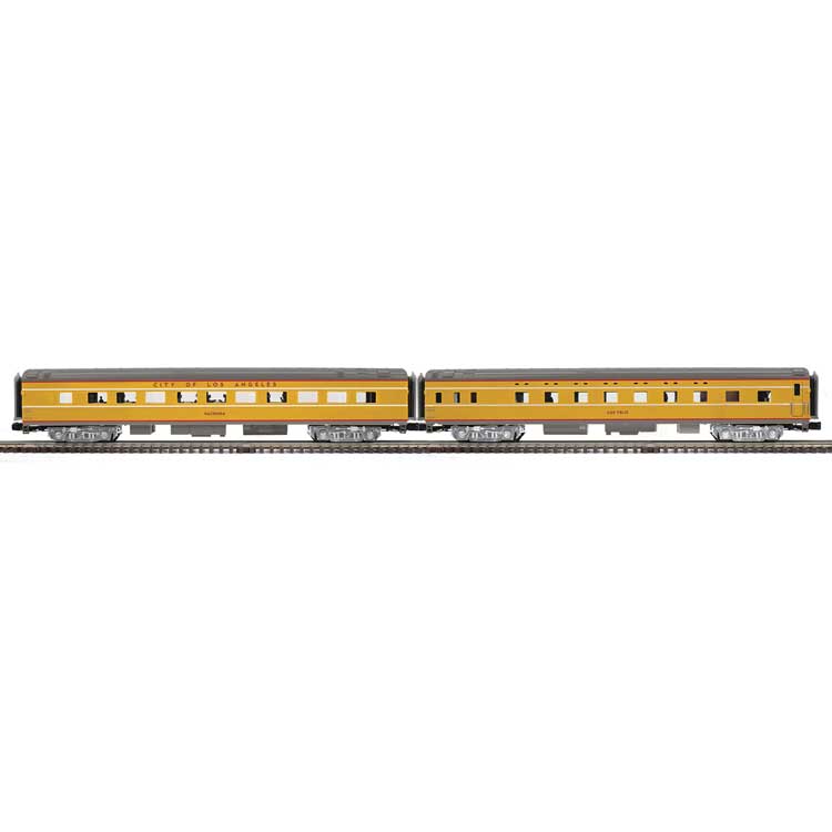 70' Streamlined Sleeper, Diner - 3-Rail - Ready to Run -- Union Pacific Hacienda, Los Feliz (Armour Yellow, gray, red, City of LA)