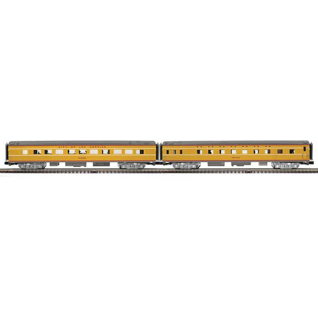 70' Streamlined Sleeper, Diner - 3-Rail - Ready to Run -- Union Pacific Hacienda, Los Feliz (Armour Yellow, gray, red, City of LA)