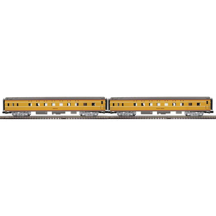 70' Streamlined Sleeper 2-Pack - 3-Rail - Ready to Run -- Union Pacific Verdugo, Palos Verdes (Armour Yellow, gray, red, City of LA)