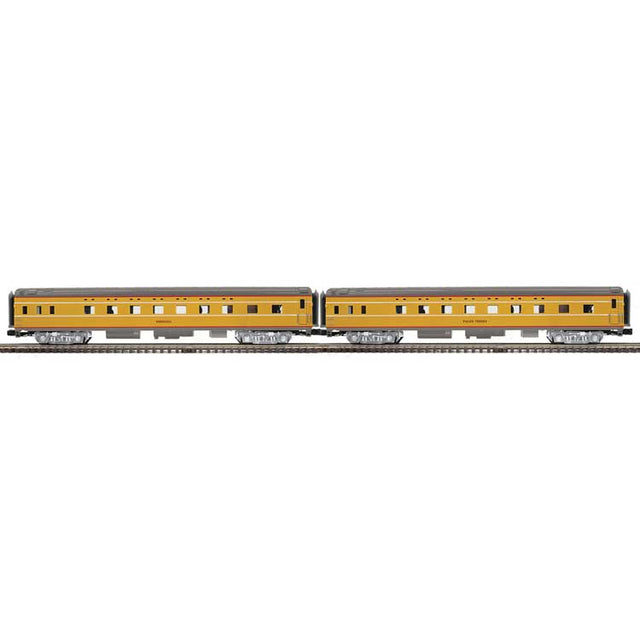 70' Streamlined Sleeper 2-Pack - 3-Rail - Ready to Run -- Union Pacific Verdugo, Palos Verdes (Armour Yellow, gray, red, City of LA)