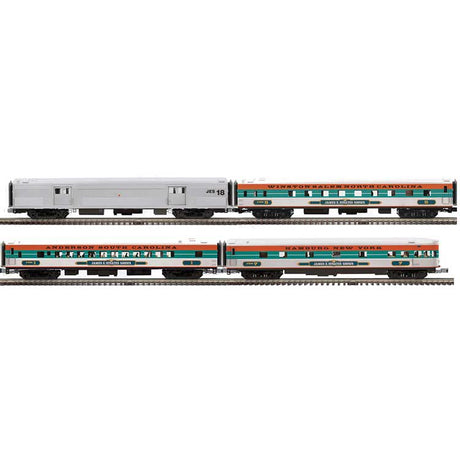 70' Streamlined Baggage, Sleeper, Coach, Observation - 3-Rail - Ready to Run -- James E Strates Shows #18, Anderson, Winston Salem, Hamburg