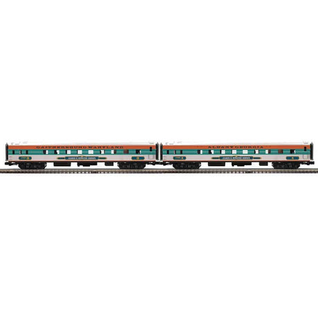 70' Streamlined Sleeper 2-Pack - 3-Rail - Ready to Run -- James E Strates Shows #3 Gaithersburg MD, #4 Albany GA (white, green, orange