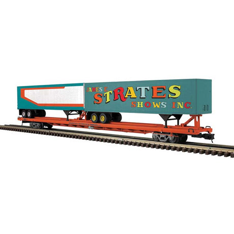 89' 4" Intermodal Flatcar w/Trailers 4-Pack - 3-Rail - Ready to Run -- James E Strates Shows #22, 36, 38, 43 (orange)-2
