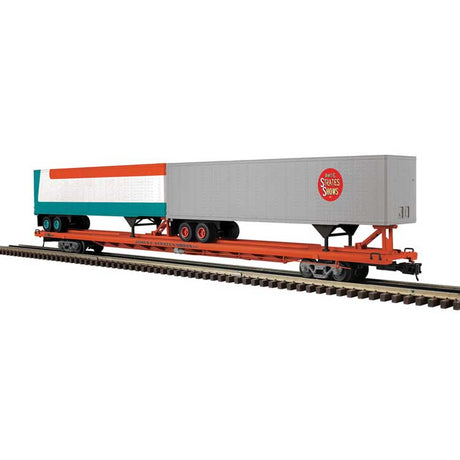 89' 4" Intermodal Flatcar w/Trailers 4-Pack - 3-Rail - Ready to Run -- James E Strates Shows #22, 36, 38, 43 (orange)-4