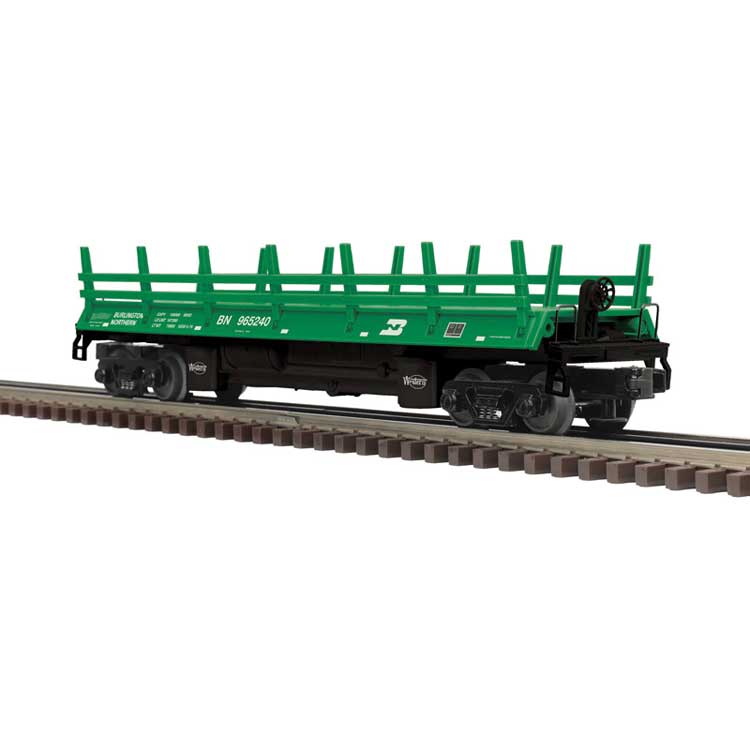 Operating Log Dump Car with Load - 3-Rail - Premier(R) -- Burlington Northern (Cascade Green, white)