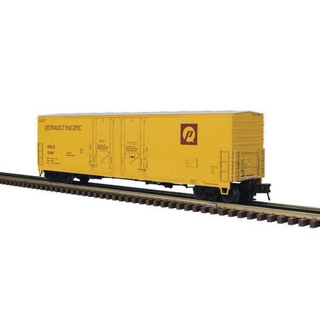 Evans 53' Double-Plug-Door Boxcar - 3-Rail - Ready to Run - Master(R) -- Quinault Pacific (yellow, maroon)