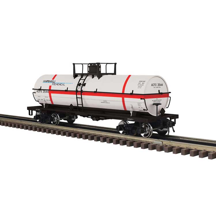 11,000-Gallon Tank Car with Platform - 3-Rail - Ready to Run - Master(R) -- Hampshire Chemical ACFX (white, red)