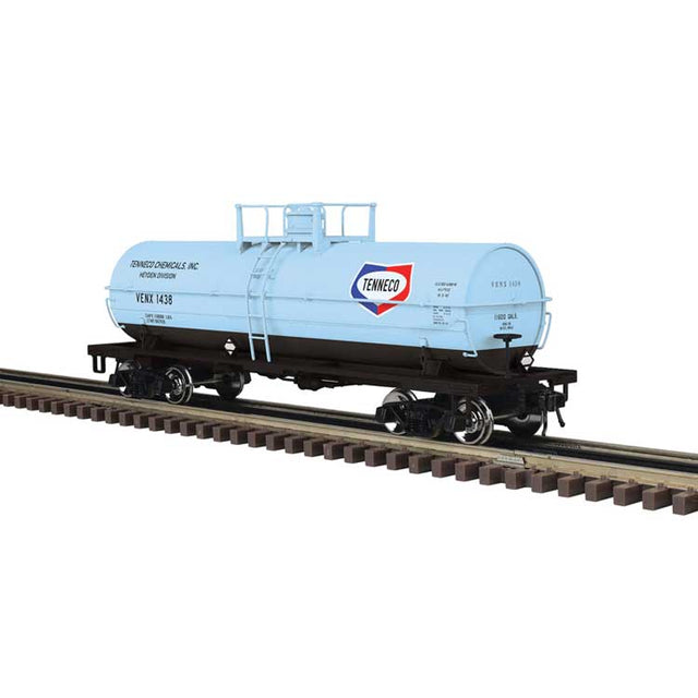 11,000-Gallon Tank Car with Platform - 3-Rail - Ready to Run - Master(R) -- Tenneco Chemicals VENX (blue, black, red)