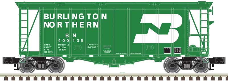 40' Airslide Covered Hopper - 2-Rail - Ready to Run - Master(R) -- Burlington Northern (Cascade Green, white, Large Logo)
