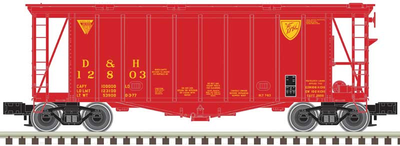 40' Airslide Covered Hopper - 2-Rail - Ready to Run - Master(R) -- Delaware & Hudson (red, yellow, Script and GACX Logos)