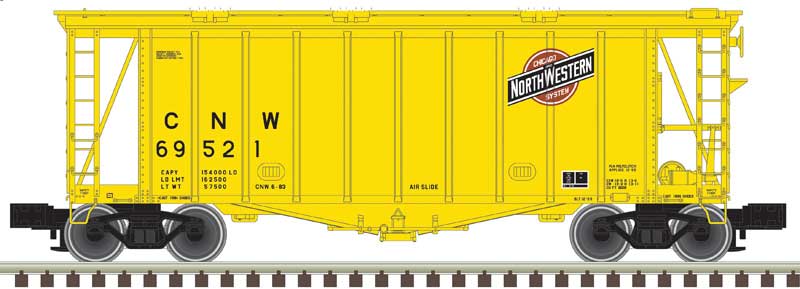 40' Airslide Covered Hopper - 2-Rail - Ready to Run - Master(R) -- Chicago & North Western (yellow, red, black)
