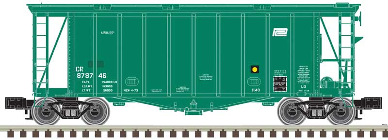 40' Airslide Covered Hopper - 2-Rail - Ready to Run - Master(R) -- Conrail (ex-PC, Jade Green)