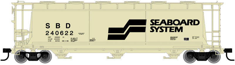 3-Bay Cylindrical Hopper - 2-Rail - Ready to Run - Master(R) -- Seaboard System (cream, black, Large Logo)