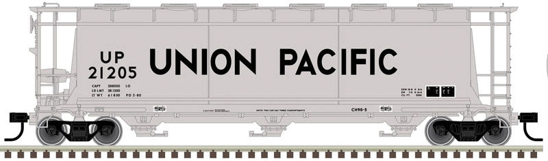 3-Bay Cylindrical Hopper - 2-Rail - Ready to Run - Master(R) -- Union Pacific (gray, black, Large Lettering)